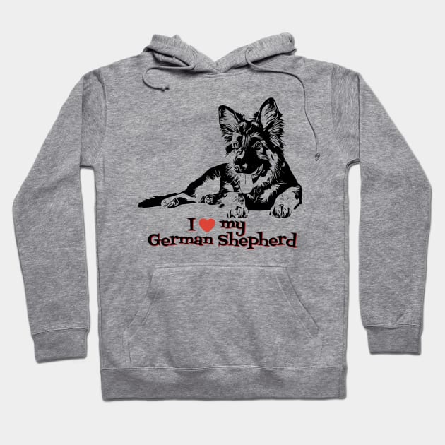 I Love My German Shepherd Cute German Shepherd Puppy Ink Art Hoodie by AdrianaHolmesArt